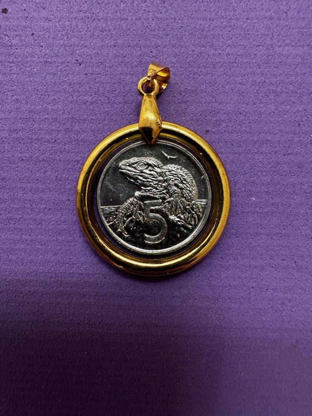 2000 New Zealand 5 Cent Tuatara Coin Resin Pendant Necklace